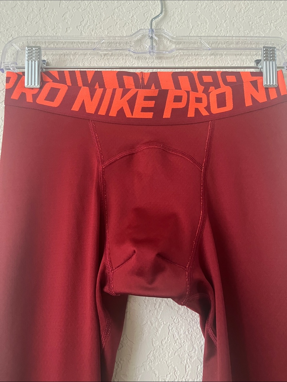 Nike Youth Boys Small Burgundy Nike Pro Compression Leggings with Neon Orange - Picture 5 of 11